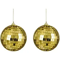 House of Seasons disco kerstballen - 2x - goud - 10 cm - foam - Kerstbal