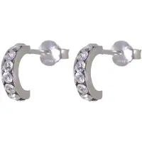 Behave – Oorbellen – 925 Sterling Zilveren Kleine Oorring met Transparante Kristal steentjes