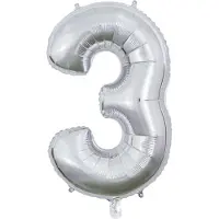 We Fiesta Folieballon 26" Cijfer Zilver 3 - Leeftijd Folie Ballon Verjaardag Feestje