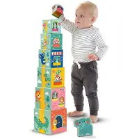 SES Creative Tiny Talents Stapeltoren met Dierenfiguren - 7 Blokken - Vanaf 6 Maanden - Baby Speelgoed - Motorische Ontwikkeling - Schoencadeautjes Sinterklaas