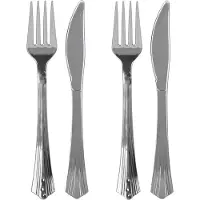 Urban Living BBQ/verjaardag/camping bestek - 24 personen - stevig kunststof - 17 cm - zilverkleurig