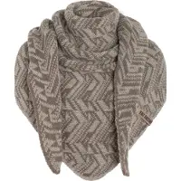 Knit Factory Josh Gebreide Omslagdoek - Driehoek Sjaal Dames - Dames sjaal - Wintersjaal - Stola - Wollen sjaal - Bruin & grijze sjaal met abstract motief - Marron/Iced Clay - 200x70 cm