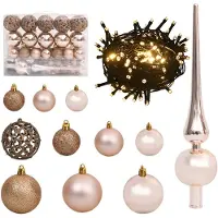 vidaXL 60-delige Kerstballenset met piek en 150 LED's roségoud