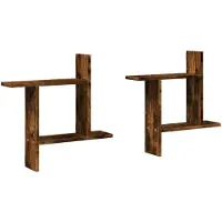 vidaXL Wandschappen 2 st 50x12x50 cm bewerkt hout gerookt eikenkleurig
