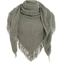 Knit Factory Amber Gebreide Omslagdoek - Driehoek Sjaal Dames - Dames sjaal - Wintersjaal - Stola - Wollen sjaal - Groene wintersjaal - Urban Green - 190x85 cm - Sjaal met franje
