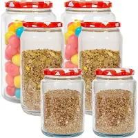 Hega hogar Weckpotten/voorraadpotten set Classico - 6x stuks - 500/950/1500 ml - kunststof - rood - draaideksel