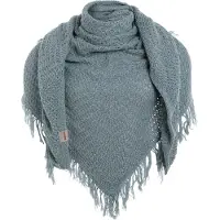 Knit Factory Amber Gebreide Omslagdoek - Driehoek Sjaal Dames - Dames sjaal - Wintersjaal - Stola - Wollen sjaal - Grijsgroene wintersjaal - Stone Green - 190x85 cm - Sjaal met franje