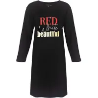 Temptation Dames Nachthemd - Bigshirt - RED White beautiful Print - Zwart - Maat S