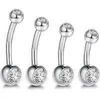 Elegance Navelpiercing chirurgisch staal Zilver - 4 pack 6 mm & 8 mm & 10 mm & 12 mm - Enige leverancier van deze afmetingen 0 navelpiercings met 2 Zirkonia balletjes met steentje