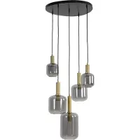 Light & Living Hanglamp 5L Ø66x80 cm LEKAR antiek brons+smoke glas