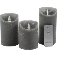 Annas collection 3Pcs Grey Rustic Wax Candle Moving Flame With Remote Co Anna's Collection