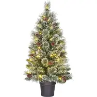 Black Box Vandans kerstboompje in pot 90xø48cm | groen met bevroren details & 40 LED lampjes