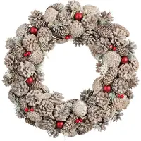 House of Seasons Kerstkrans Josie Dennenappels Wit D 50 H 10 Cm