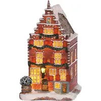 Luville Molendam Grachtenpand met kerstversiering | 3x AA | 10,5 x 11,5 x 18,5 cm