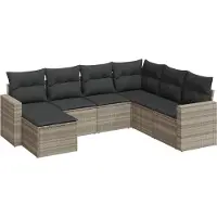 vidaXL 7-delige Loungeset met kussens poly rattan lichtgrijs