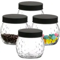 Urban Living Voorraadpot/bewaarpot Roma - 4x - 1L - glas - zwart - D13 x H13 cm