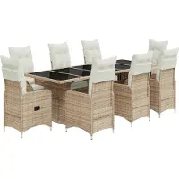 vidaXL 9-delige tuin-bistroset met kussens, beige, polyrotan