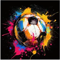 PosterMonkey Poster 100x100 cm - Graffiti - Sport - Voetbal - Verf - Bal - Posters - Wanddecoratie tienerkamer - Kamer decoratie voor tieners - Tiener jeugdkamer accessoires