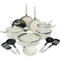 Coock 19-Delige Pannenset Inductie - Speciale Anti-Aanbak Coating - Ergonomische Koudgrepen - Gerecycled Aluminium - koekenpannenset - kookpottenset - Wit - Inclusief Onderzetters en E-book