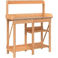 DKD Home Decor Plantentafel met opbergplanken, bruin, massief grenenhout