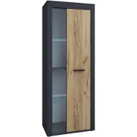 VCM Usilo vitrinekast 1 deur antraciet, eik decor.