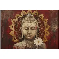 PosterMonkey Poster 90x60 cm - Boeddha - Mandala - Bloem - Rood - Goud - Zen - Posters - Kamer decoratie - Wanddecoratie woonkamer - Muurdecoratie slaapkamer