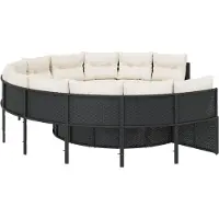 vidaXL Tuinbank met tafel en kussens rond poly rattan zwart