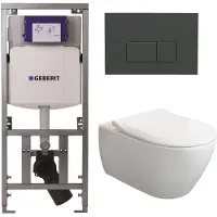 Villeroy & Boch Subway 2.0 DirectFlush CeramicPlus Toiletset - slimseat zitting - Geberit reservoir - bedieningsplaat met bedieningsplaat antraciet mat - rechthoekige knoppen - wit