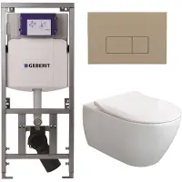 Villeroy & Boch Subway 2.0 DirectFlush CeramicPlus Toiletset slimseat zitting Geberit reservoir bedieningsplaat - met bedieningsplaat taupe rechthoekige knoppen - wit