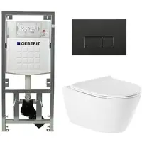 Geberit QeramiQ Salina Toiletset - rimless - inbouwreservoir - diepspoel wandcloset - softclose - quickrelease - bedieningspaneel met rechthoekige knoppen - mat zwart - wit