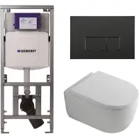 Geberit QeramiQ Dely Swirl Toiletset - 36.3x51.7cm - diepspoel - rimless - UP320 inbouwreservoir - 35mm zitting - mat zwarte metalen bedieningsplaat - rechtehoekige knoppen - wit mat