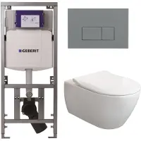 Villeroy & Boch Subway 2.0 DirectFlush CeramicPlus Toiletset slimseat zitting Geberit reservoir bedieningsplaat - met bedieningsplaat licht grijs rechthoekige knoppene - wit