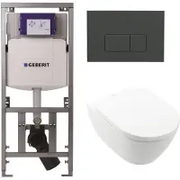Villeroy & Boch Subway 2.0 DirectFlush Toiletset - softclose geberit reservoir qeramiq bedieningsplaat bedieningsplaat antraciet mat rechthoekige knoppen - White Alpine (wit)