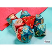 Chessex Gemini Mini-Polyhedral Red-Teal/gold Dobbelsteen Set (7 stuks)
