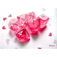 Chessex Translucent Mini-Polyhedral Pink/white Dobbelsteen Set (7 stuks)