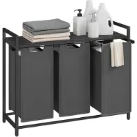 Acaza 37 Wassorteerder - Wasmand - uittrekbare Oxford Stof - 3 x 38 L - 92,5 x 33 x 72 cm - Zwart/Grijs