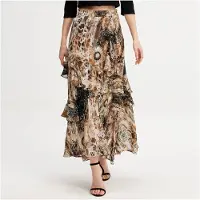Smart & Joy Lange chiffon rok met ruches bloemenprint