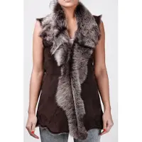 Infinity Leather Lange damesbodywarmer van Toscana-schapenvacht-Sorocaba