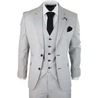 Infinity Leather Heren 3-delig lichtgrijs geruit tweed retro klassiek pak
