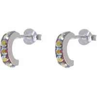 Behave – Oorbellen – 925 Sterling Zilveren Kleine Oorring met multi Rood Kristal steentjes