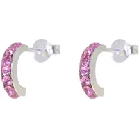Behave – Oorbellen – 925 Sterling Zilveren Kleine Oorring met Roze Kristal steentjes