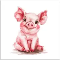 PosterMonkey Poster 30x30 cm - Varken - Roze - Baby dier - Boerderij dieren - Posters - Kamer decoratie accessoires - Wanddecoratie kinderkamer - Muurdecoratie babykamer
