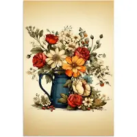 PosterMonkey Poster 80x120 cm - Vintage - Bloemen - Vaas - Kleuren - Beige - Posters - Kamer decoratie - Wanddecoratie woonkamer - Muurdecoratie slaapkamer