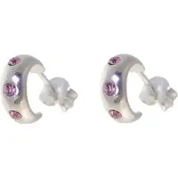 Behave – Oorbellen – 925 Sterling Zilveren Kleine Oorring met Roze Kristal steentjes