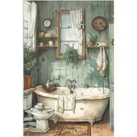 PosterMonkey Poster 20x30 cm - Vintage - Badkuip - Badkamer - Illustratie - Posters - Wanddecoratie badkamer - Muurdecoratie WC - Decoratieve accessoires - Toilet muur decoratie