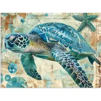 PosterMonkey Poster 40x30 cm - Vintage - Schildpad - Zeedieren - Watercolor - Posters - Wanddecoratie badkamer - Muurdecoratie WC - Decoratieve accessoires - Toilet muur decoratie