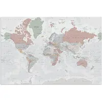 PosterMonkey Poster - Wereldkaart - Vintage - Pastel - Aarde - Grijs - Educatief - 120x80 cm