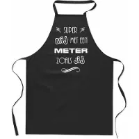 Mijncadeautje Super blij met - Meter - keukenschort - kookschort - BBQ schort - 100% katoen - leeftijd - geboortejaar - verjaardag en feest - cadeau - kado - unisex - zwart