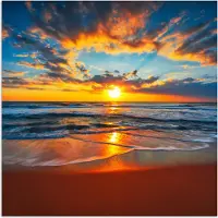 PosterMonkey Poster 75x75 cm - Zee - Zonsondergang - Strand - Wolken - Oranje - Posters - Kamer decoratie - Wanddecoratie woonkamer - Muurdecoratie slaapkamer