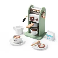 Dorjee Houten Koffiezetapparaat – Speelkeuken Accessoire – Inclusief Kopjes, Borden, Melk & Opschuimer – Kinderspel & Fantasiespel –